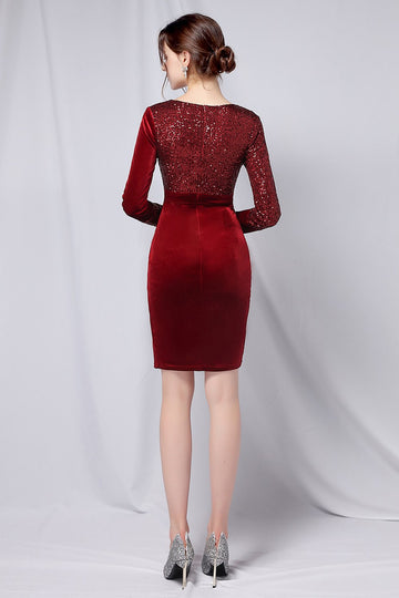 Vinröda paljetter & Sammet Cocktailklänning